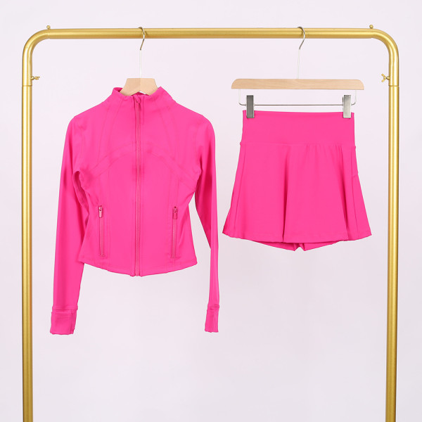 Short standing collar jacket and short skirt set LU1046997315629