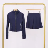 Short standing collar jacket and short skirt set LUG1046997315629