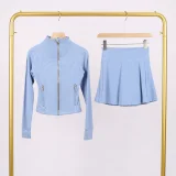 Short standing collar jacket and short skirt set LUG1046997315629