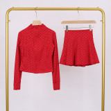 Short standing collar jacket and short skirt set LU1046997315629