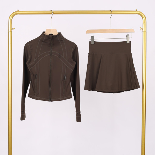 Short standing collar jacket and short skirt set LU1046997315629