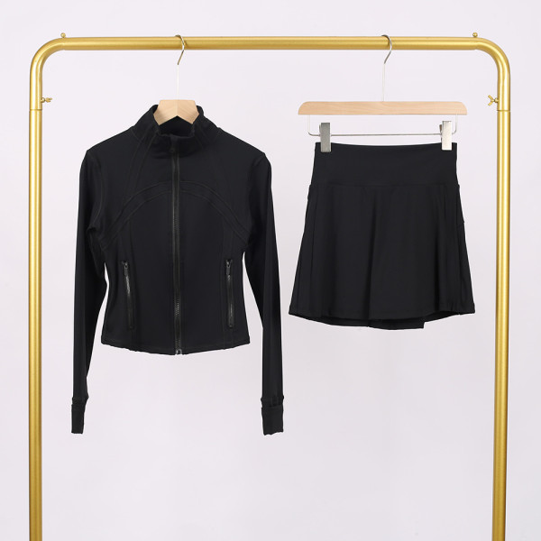 Short standing collar jacket and short skirt set LU1046997315629