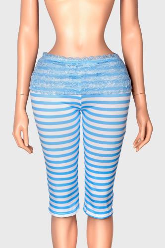 Striped lace cropped bottom pants, mid length pants K26L2741