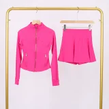 Short standing collar jacket and short skirt set LUG1046997315629