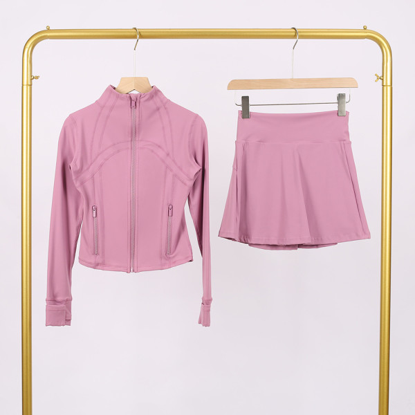 Short standing collar jacket and short skirt set LU1046997315629