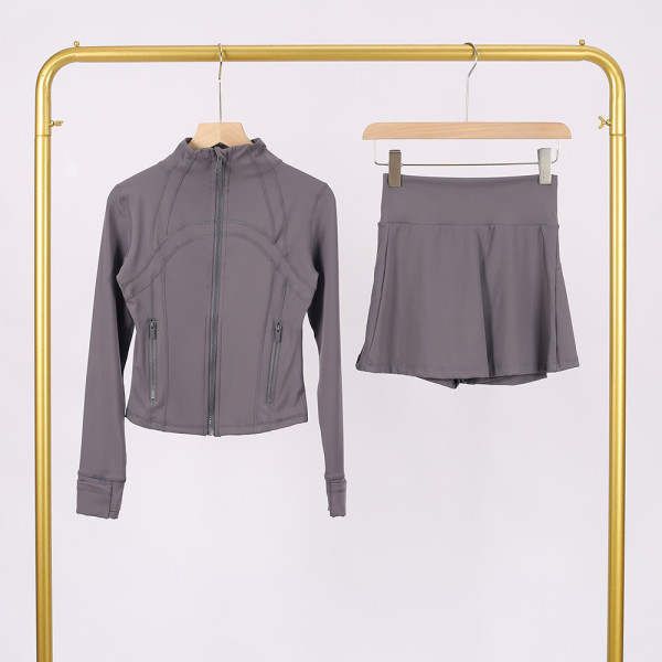 Short standing collar jacket and short skirt set LU1046997315629