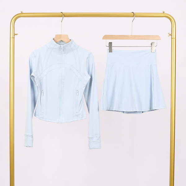 Short standing collar jacket and short skirt set LU1046997315629