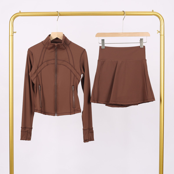 Short standing collar jacket and short skirt set LU1046997315629