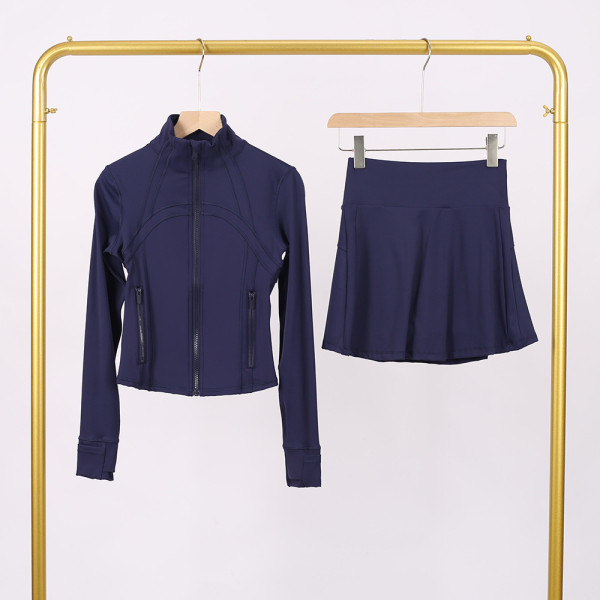 Short standing collar jacket and short skirt set LU1046997315629