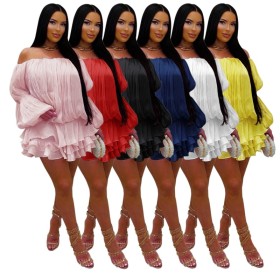 One shoulder shiny silk cake skirt, off shoulder short skirt AL370