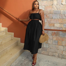 A-type strapless skirt set with one collar and no sleeves, two-piece set JSD711931