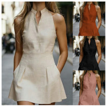 Stand up collar sleeveless dress K26L2774 Stand up collar sleeveless dress K26L2774