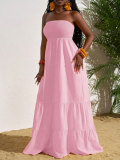 Embracing pleated strapless patchwork large swing dress MC026