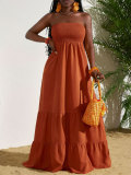 Embracing pleated strapless patchwork large swing dress MC026