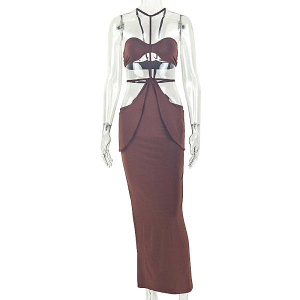 Chest hugging vacation hip hugging skirt, neck hanging sleeveless backless long dress JD305768