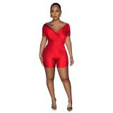 Reflective pleated V-neck pants set, two-piece set GL6721