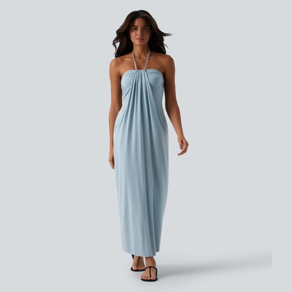 Hanging neck lace up backless dress ZD260539
