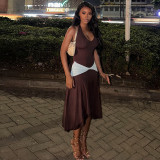 Hip hugging skirt design with neck hanging V-neck and waist cinching long dress JD305681