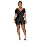 Reflective pleated V-neck pants set, two-piece set GL6721
