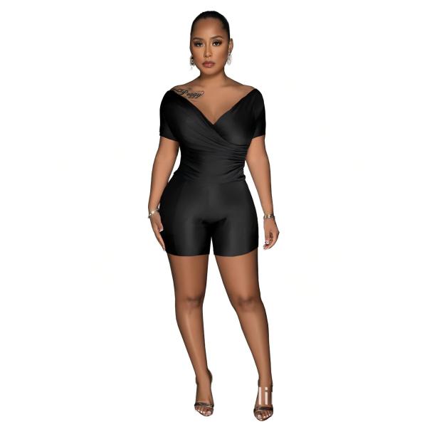 Reflective pleated V-neck pants set, two-piece set GL6721