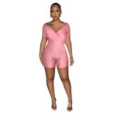 Reflective pleated V-neck pants set, two-piece set GL6721