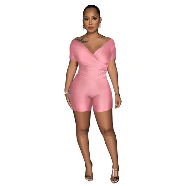 Reflective pleated V-neck pants set, two-piece set GL6721