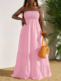Embracing pleated strapless patchwork large swing dress MC026
