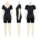 Reflective pleated V-neck pants set, two-piece set GL6721