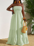 Embracing pleated strapless patchwork large swing dress MC026