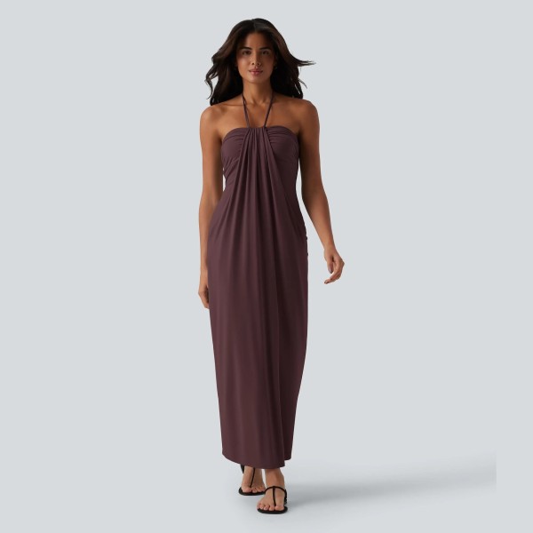 Hanging neck lace up backless dress ZD260539