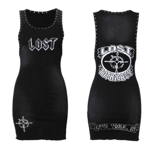 Letter printed sleeveless vest, short skirt, rivet wrapped hip dress FC1580