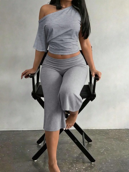 Two piece T-shirt wide leg pants set TXY5412