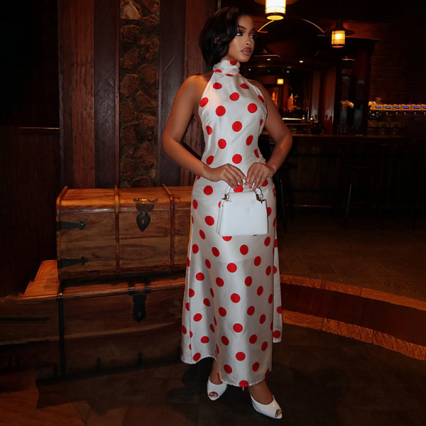 Backless polka dot bow neck dress K6D16498A