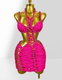 Hollow out steel ball woven neck dress HO062203