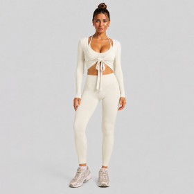 Long sleeved hoodie, neck hanging sports bra, high waisted sports pants, yoga suit, three piece set A1057016005967