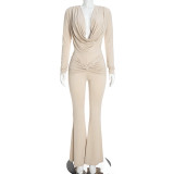 Swinging collar twisted long sleeved jumpsuit D26JP380