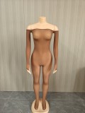 Oil shiny one shoulder jumpsuit with sheer tight fitting stockings and a sexy jumpsuit FF1524