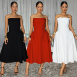 Strapless, waist cinched, off shoulder dress C7849