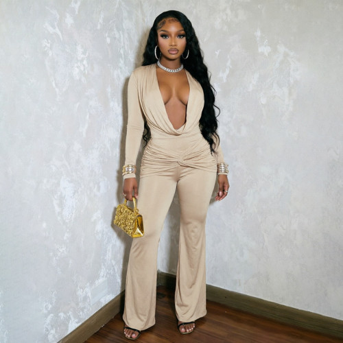 Swinging collar twisted long sleeved jumpsuit D26JP380