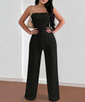 Strapless black lace up waist cinching wide leg jumpsuit A1047071376270 Strapless black lace up waist cinching wide leg jumpsuit A1047071376270