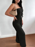 Strapless black lace up waist cinching wide leg jumpsuit A1047071376270