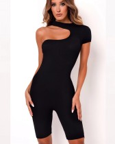 Single shoulder short sleeved soft high bounce fabric jumpsuit shorts FF1523 Single shoulder short sleeved soft high bounce fabric jumpsuit shorts FF1523