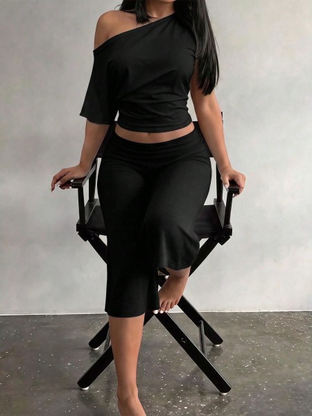 Two piece T-shirt wide leg pants set TXY5412