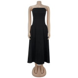 Strapless, waist cinched, off shoulder dress C7849
