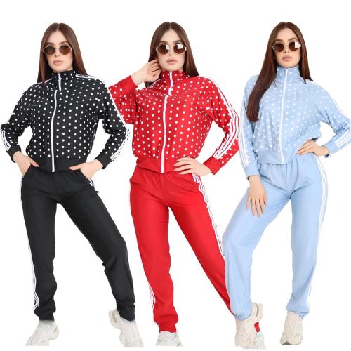 Polk collar zipper jacket, long pants sports suit J5360