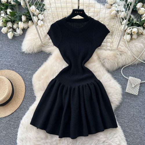 Short sleeved high waisted A-line knitted dress S1077226266289