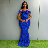 One shoulder wrapped velvet sequin dress with buttocks CY902069