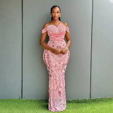 One shoulder wrapped velvet sequin dress with buttocks CY902069
