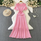 Nail bead short sleeved hollow knit dress A1005660294904