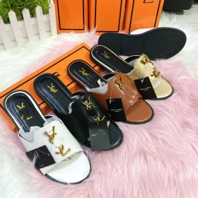 One line flat bottomed slippers with metal hardware and letter slippers S954692122556